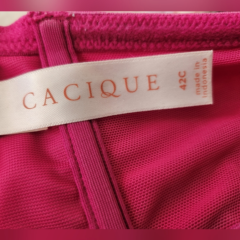 Cacique Front Closure Lace Back Boost Plunge- Fuchsia Red Size 42C - Picture 10 of 13